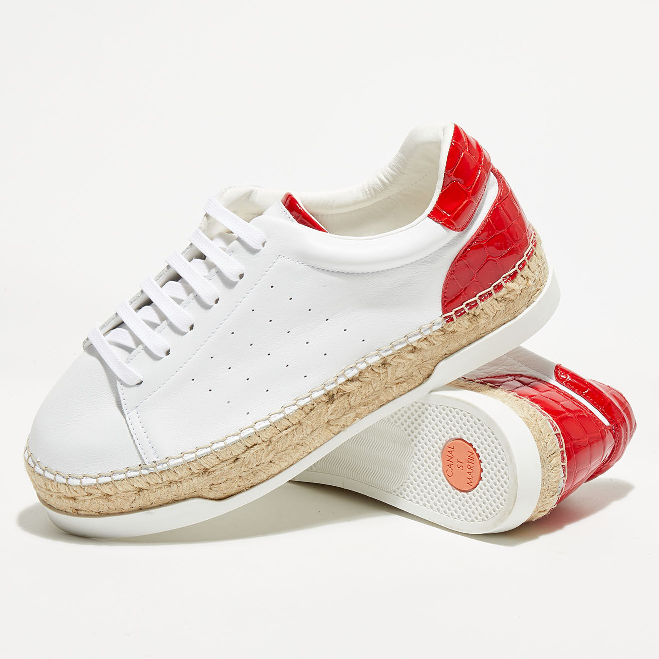 Canal Saint Martin Baskets espadrilles en Cuir Lancry blanc/rouge