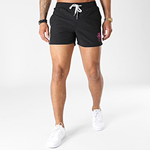 Short De Bain Toto Noir Rose Fluo