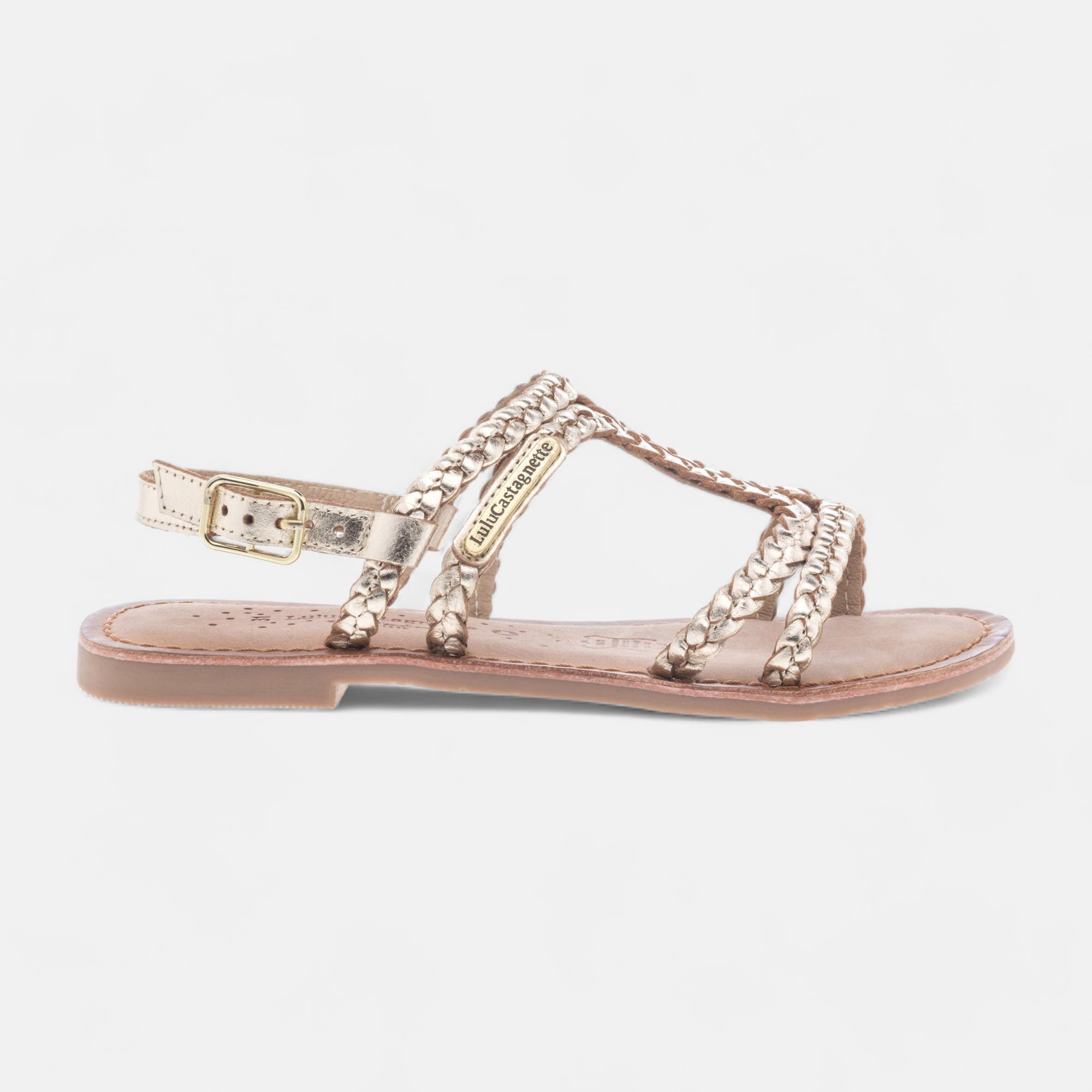 Nu-pieds Fille en cuir or