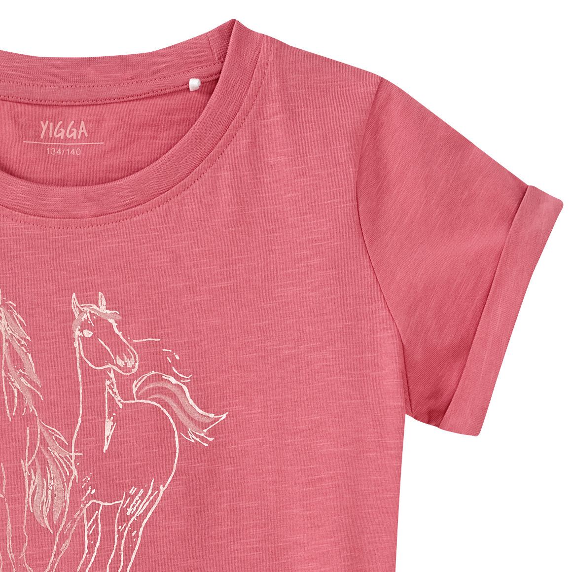 Yigga Mädchen T-Shirt mit Pferde-Print dunkelrosa