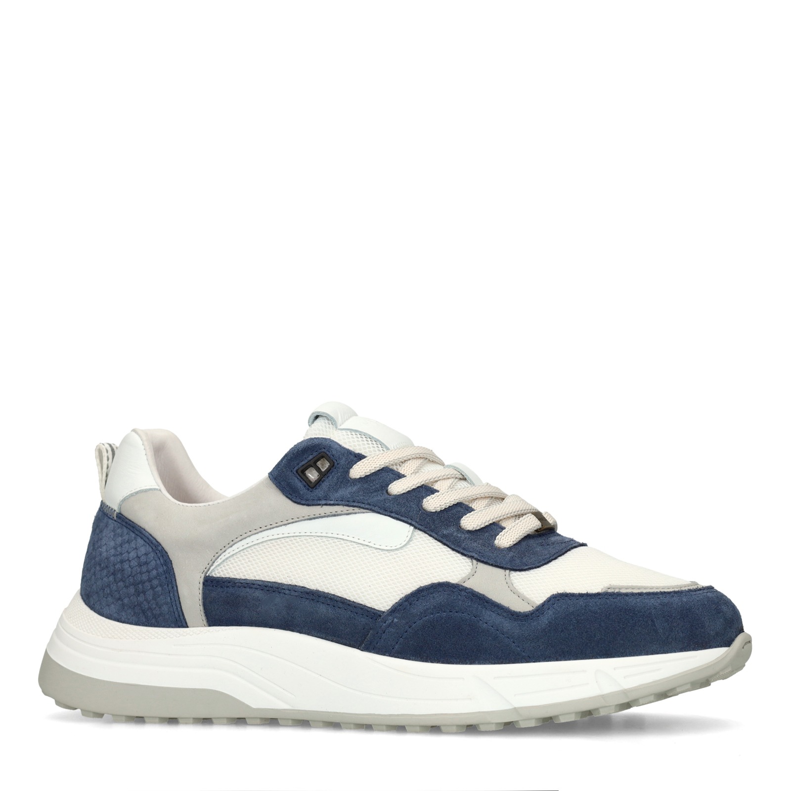 Blauwe suède sneakers met leren details