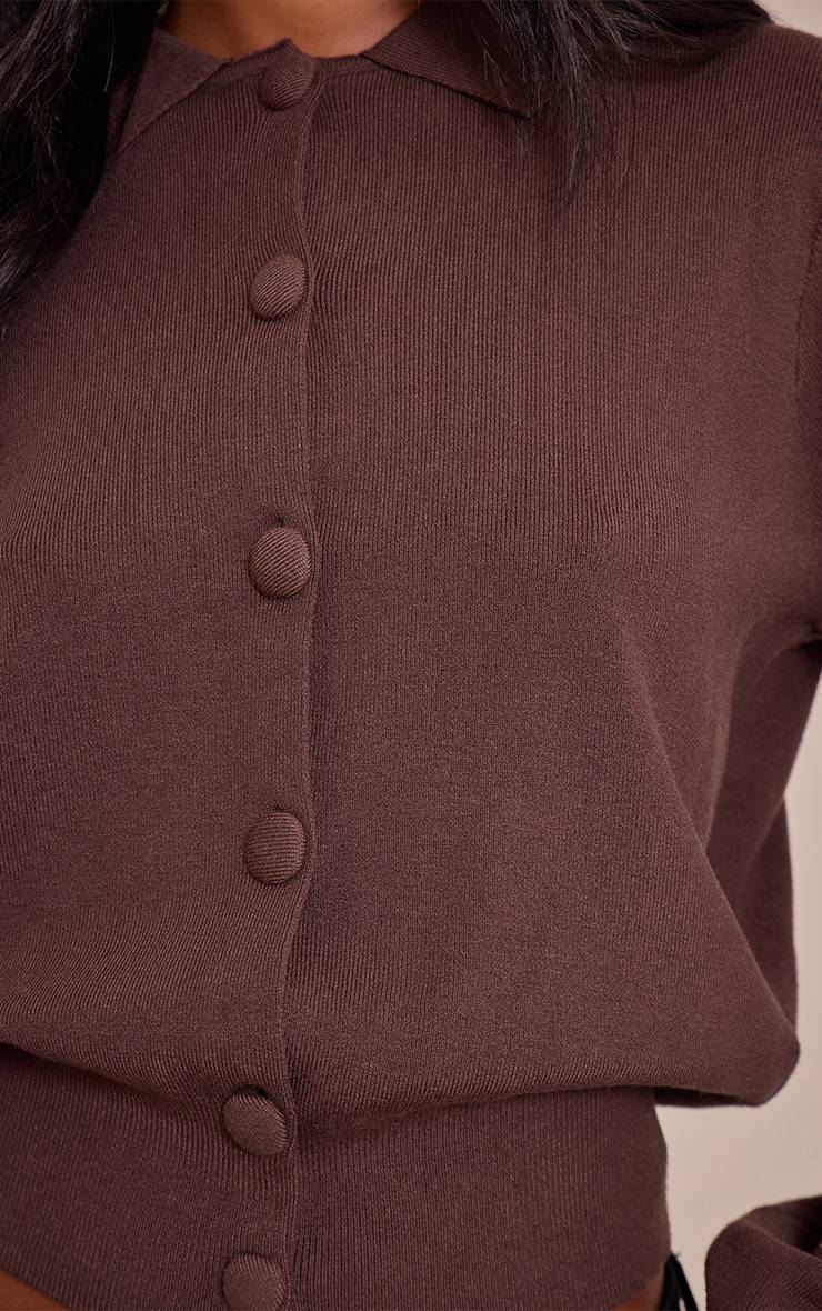 Marron Cardigan Long En Maille Compacte À Boutons Recouverts