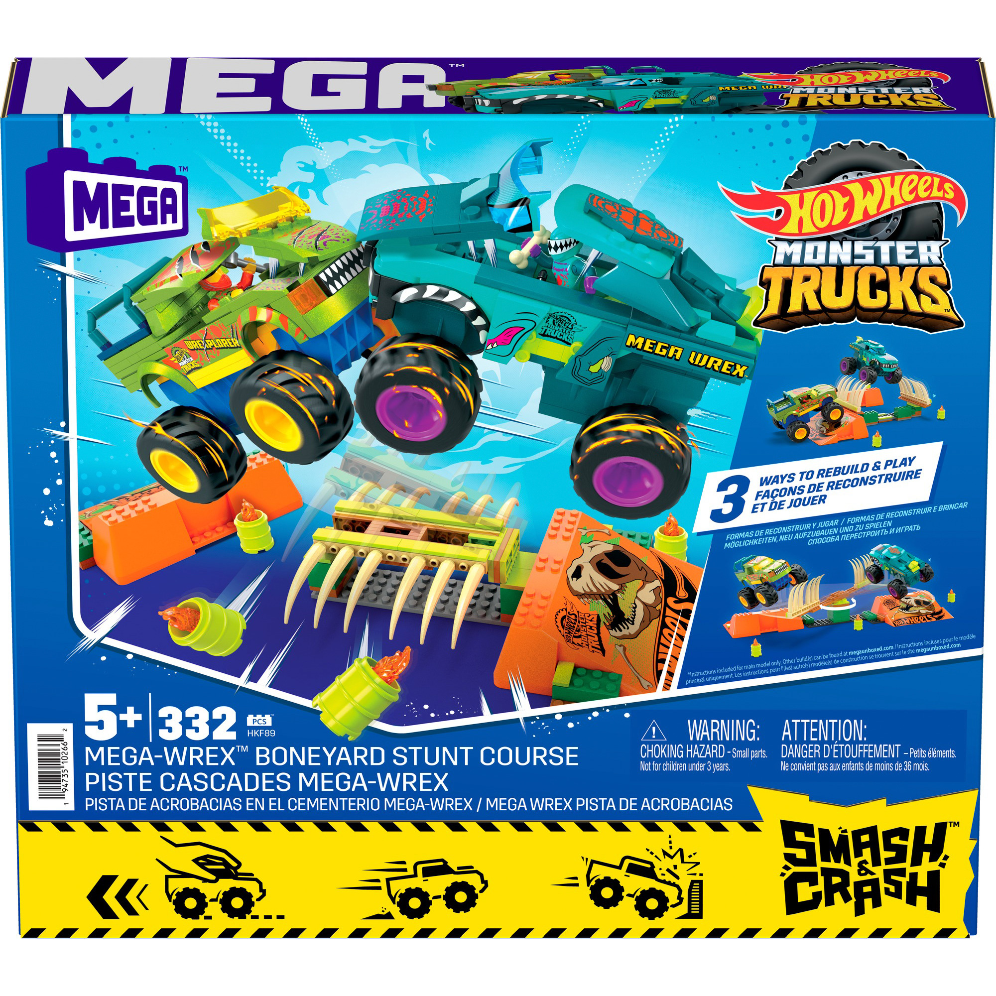 Mattel Konstruktionsspielzeug MEGA Hot Wheels Monster Trucks Mega-Wrex Knochen Crash Stuntbahn
