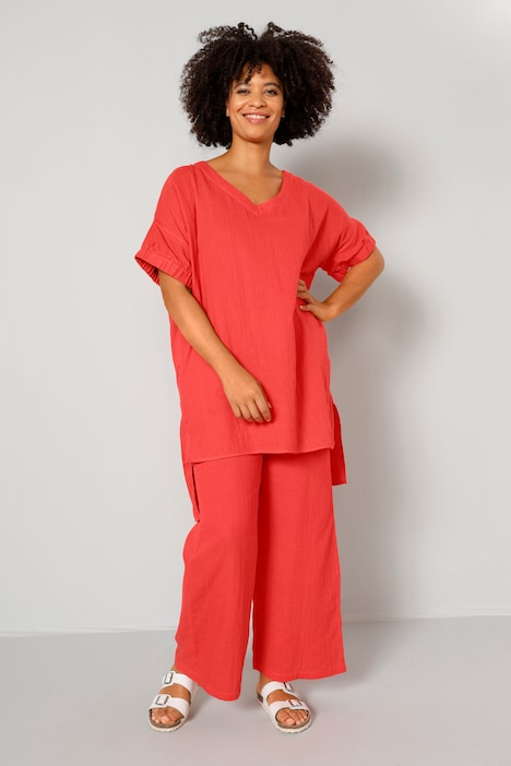 Tunika-Bluse, oversized, Musselin, überschnittene Schultern