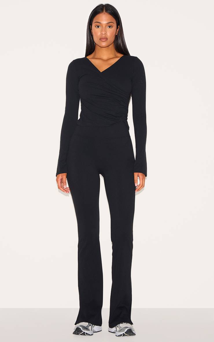 Noir Legging Évasé Sculptant Grande Taille Avec Détails De Coutures Contour