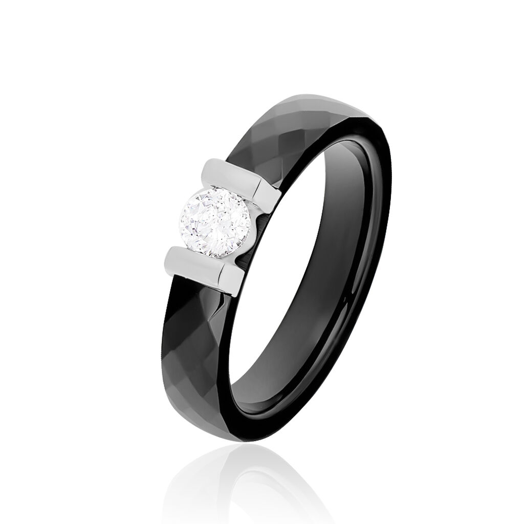 Bague Solitaire Ceramik Design Argent  Oxyde De Zirconium Et Céramique