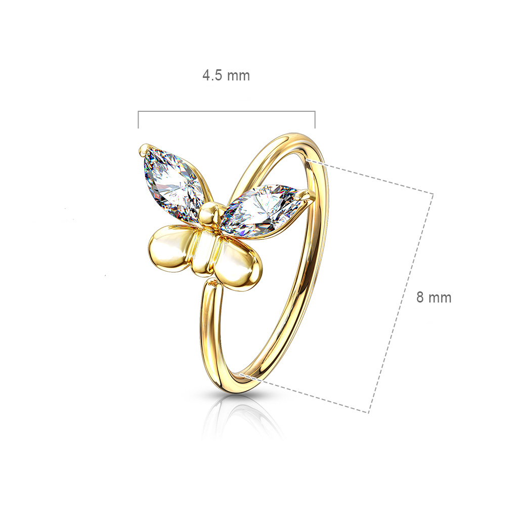 (8mm / 0.8mm) Helix / Conch / Nostril Mehrzweck Piercing Ring mit Schmetterling - Roségold