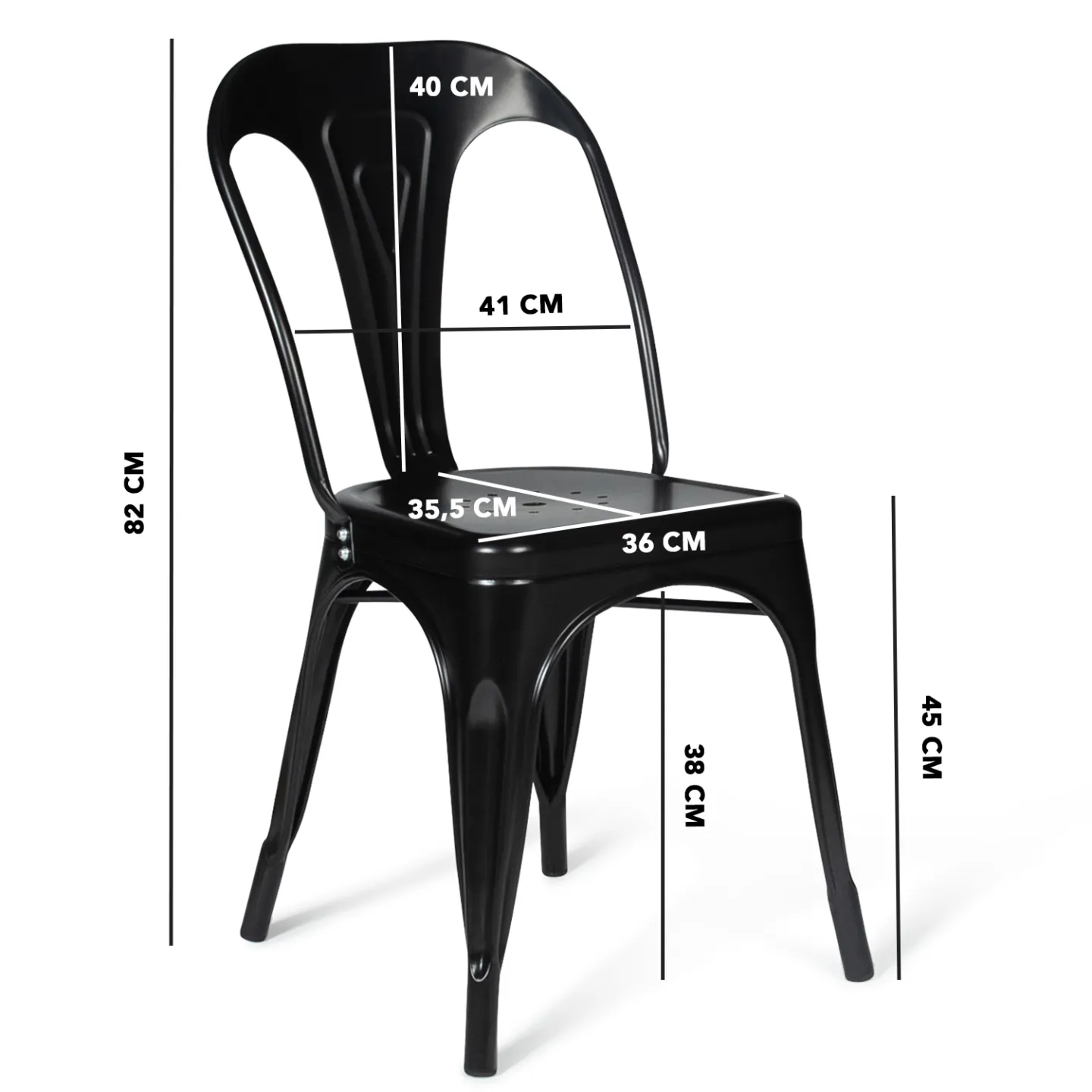 Lot de 2 chaises LENY métal noir mat empilable aspect brut factory