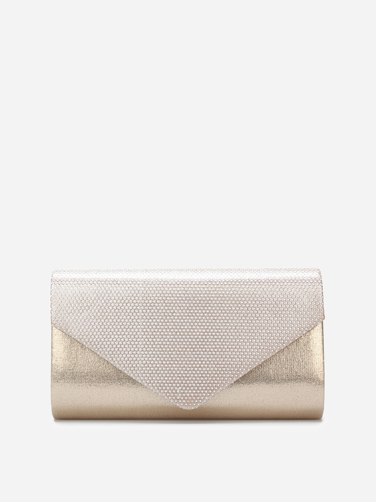 Pochette enveloppe satinée à strass- Doré rose