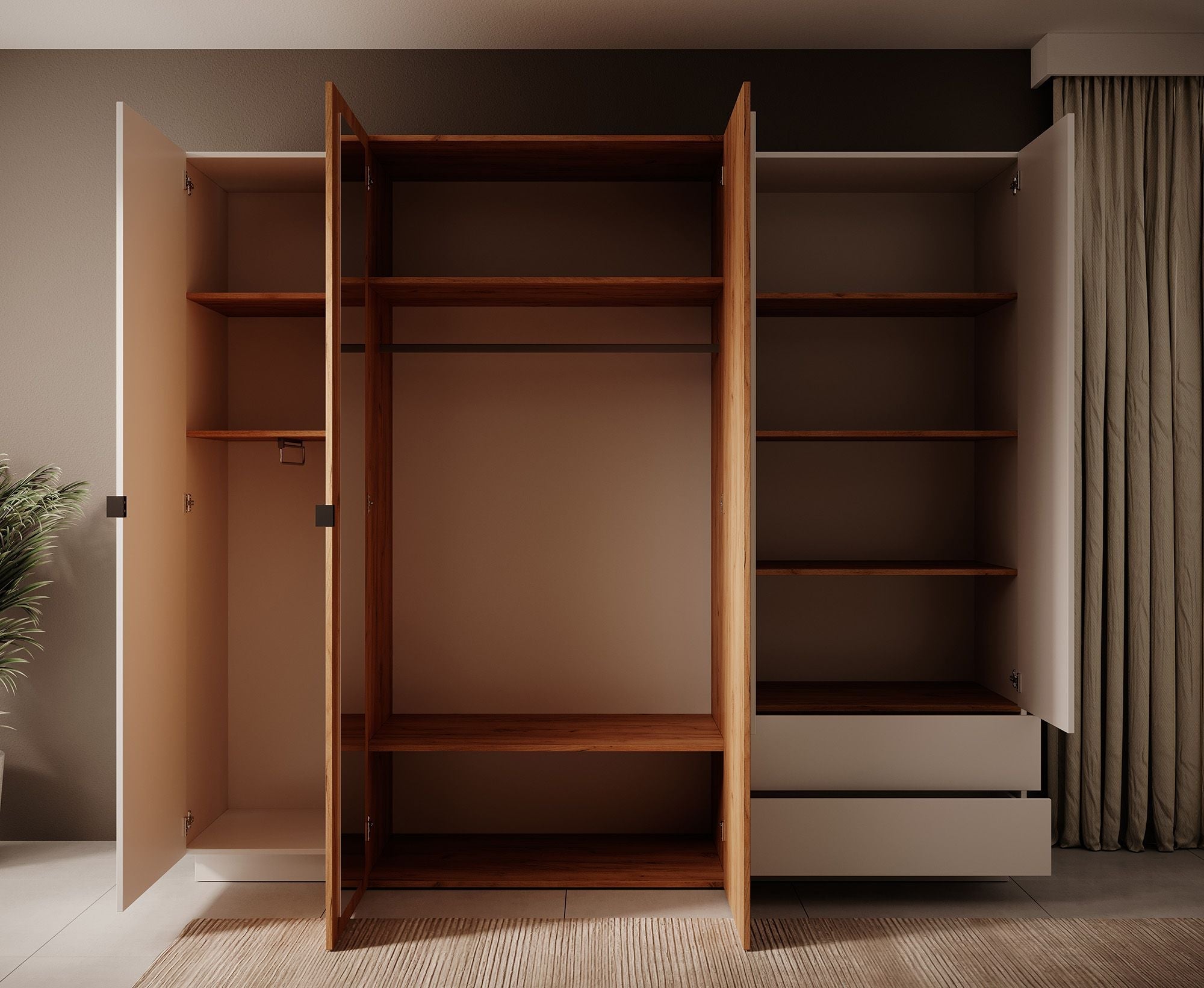 Meubella - Kledingkast Three - Wit - Eiken - 230 cm
