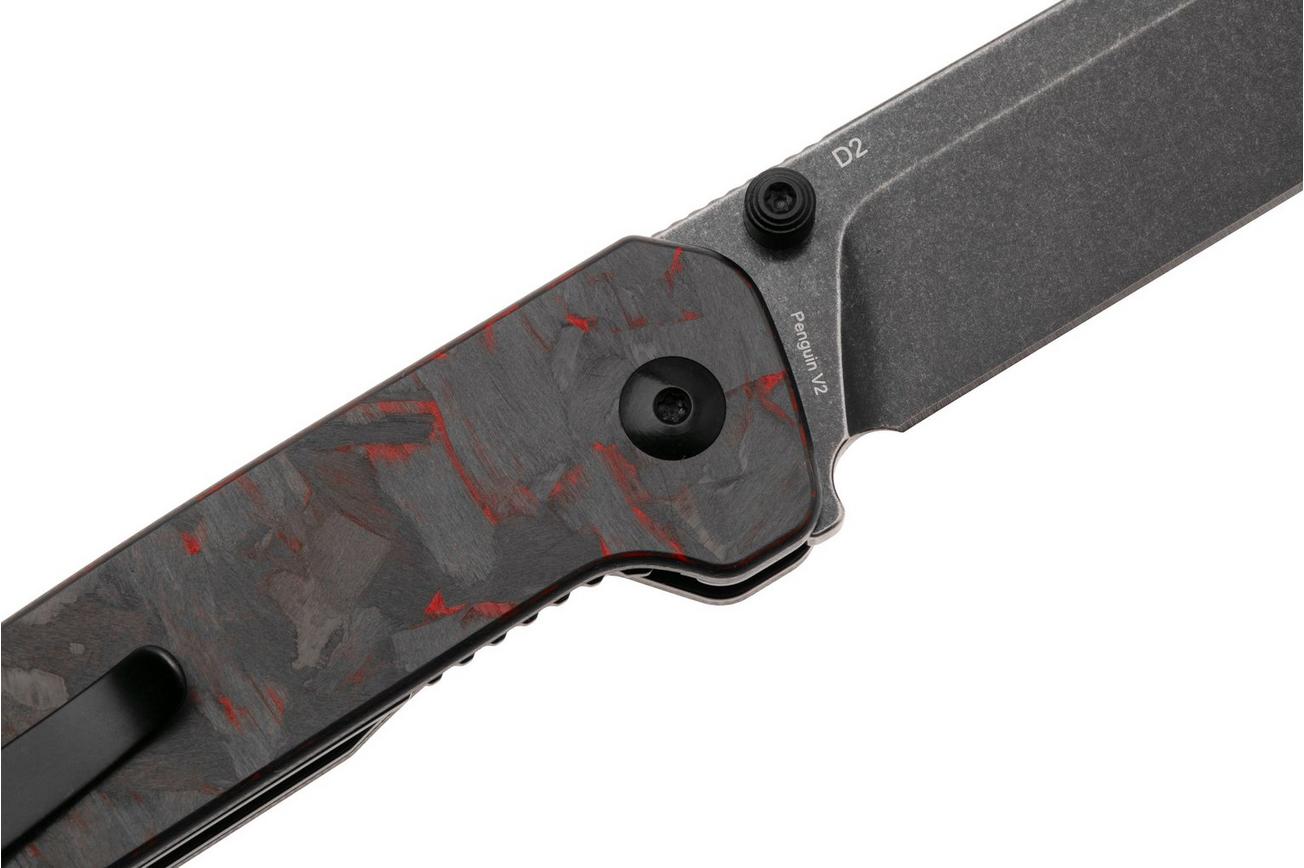 QSP Knife Penguin V2 QS130V2-F2 Blackwashed D2, G10 Shredded Carbon Overlay, zakmes