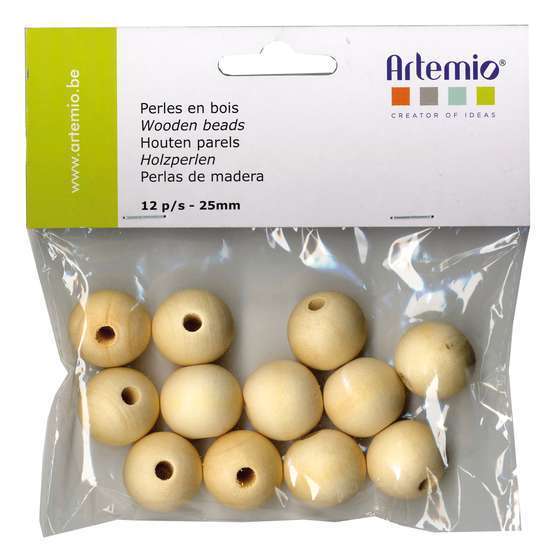 Perles rondes x12, en bois 25mm