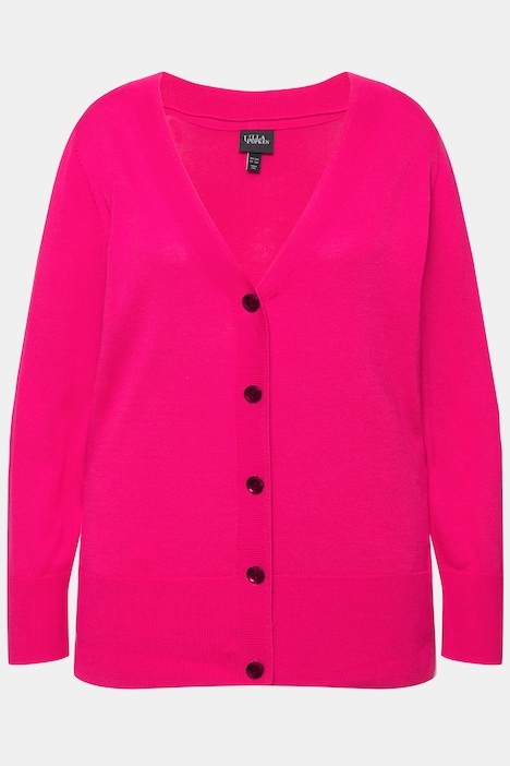Strickjacke, V-Ausschnitt, Knopfleiste, Feinstrick