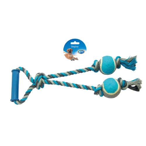 Corda de algodão Duvo com cabo de plástico e 2 bolas, 43 cm