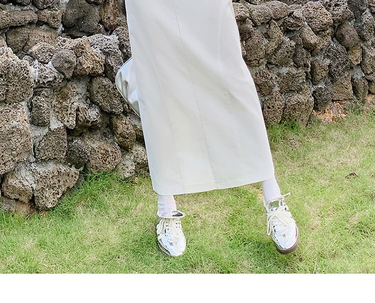 Notica - Hoge taille effen maxi-kokerrok met split van denim