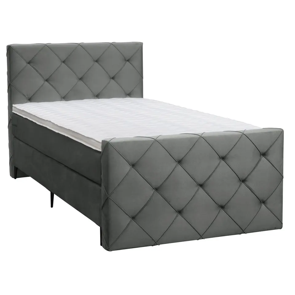 Boxspring met voetbord Liv geruit - grijs - 120x200 cm - slanke poot