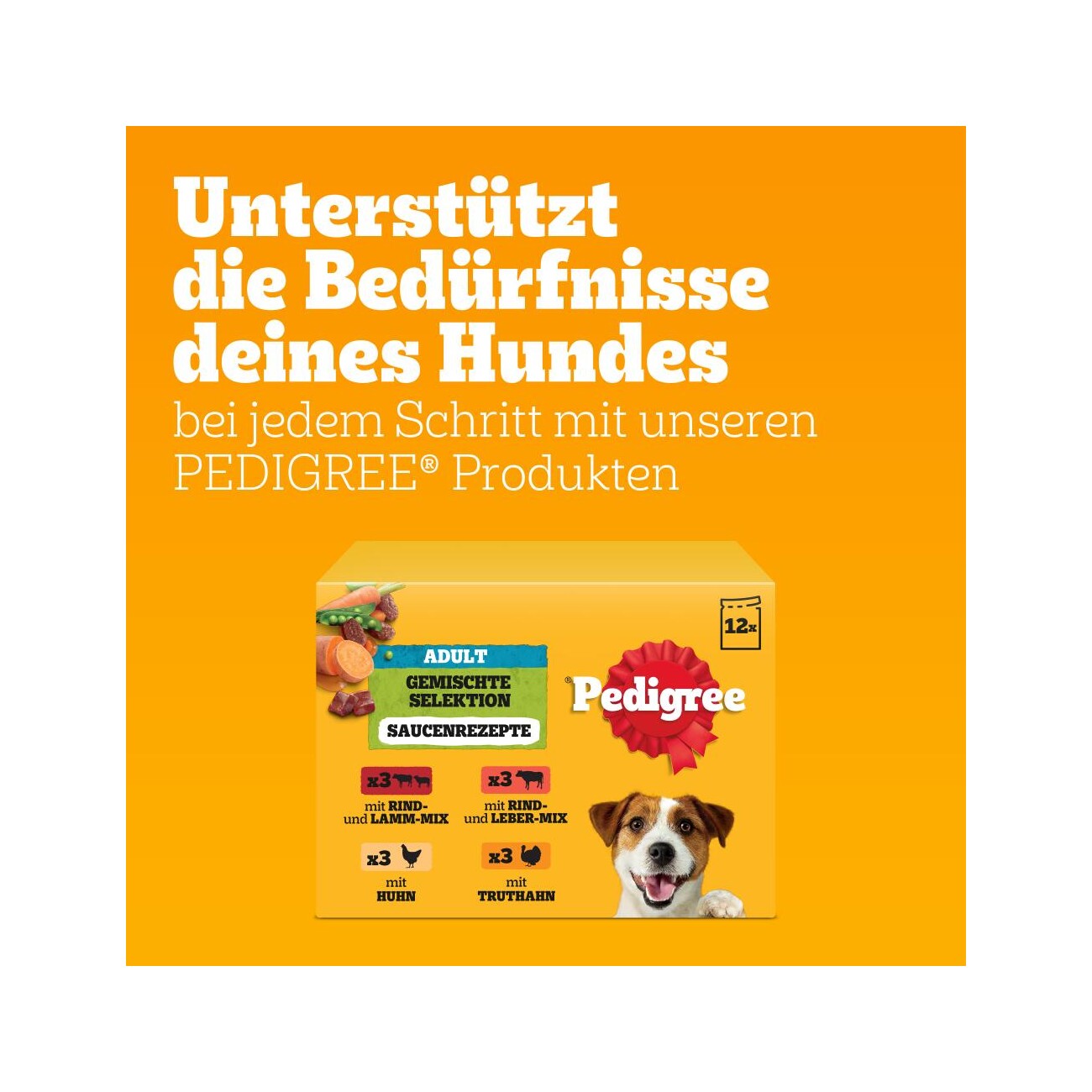 Pedigree Nassfutter Hund Adult, Multipack, Gemischte-Selektion mit Gemüse, in Sauce 12x100 g