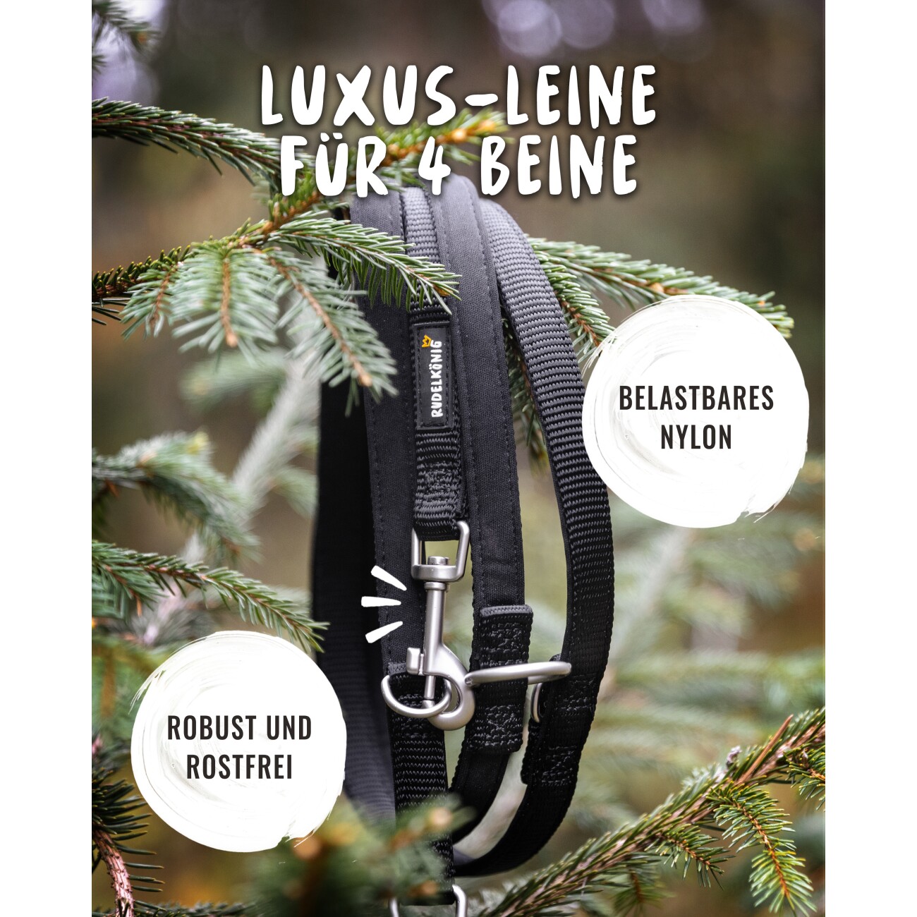 Rudelkönig Hundeleine - Führleine Bella schwarz
