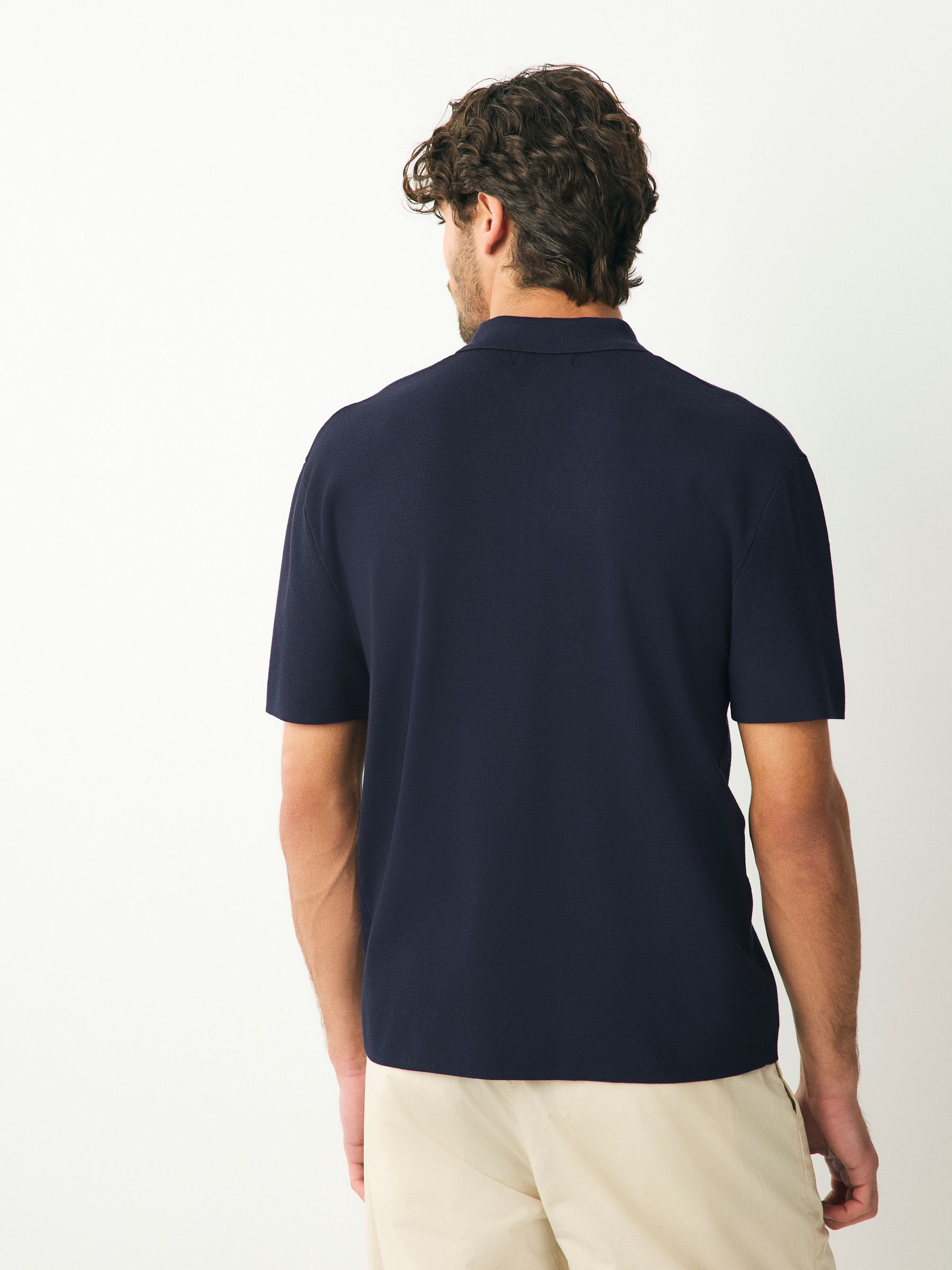 Donkerblauw - Relaxed Fit Premium middelzwaar gebreid poloshirt met korte mouwen
