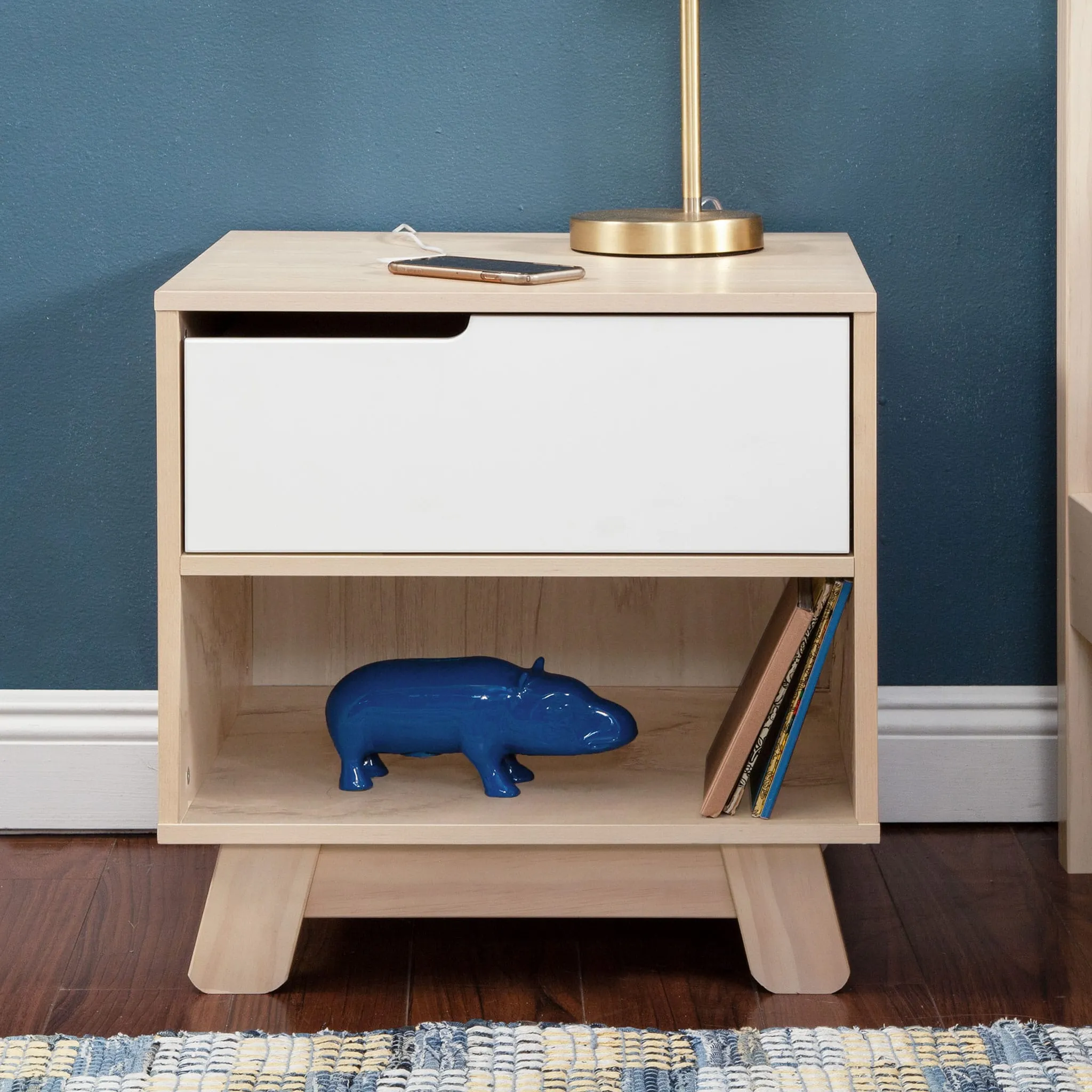 Babyletto Table de Nuit Hudson avec port USB - Naturel Blanchi  Blanc
