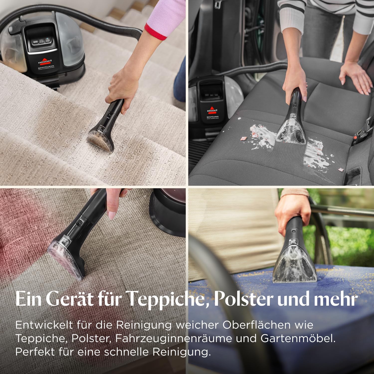 BISSELL SpotClean Mini Kabelloser Polsterreiniger Gerät, Tragbarer Teppichreiniger, Ideal für schnelle Reinigungen, Kompakt & Leicht Waschsauger, Mobiler Nasssauger für Auto, Boot, Sofa & Mehr, 40651