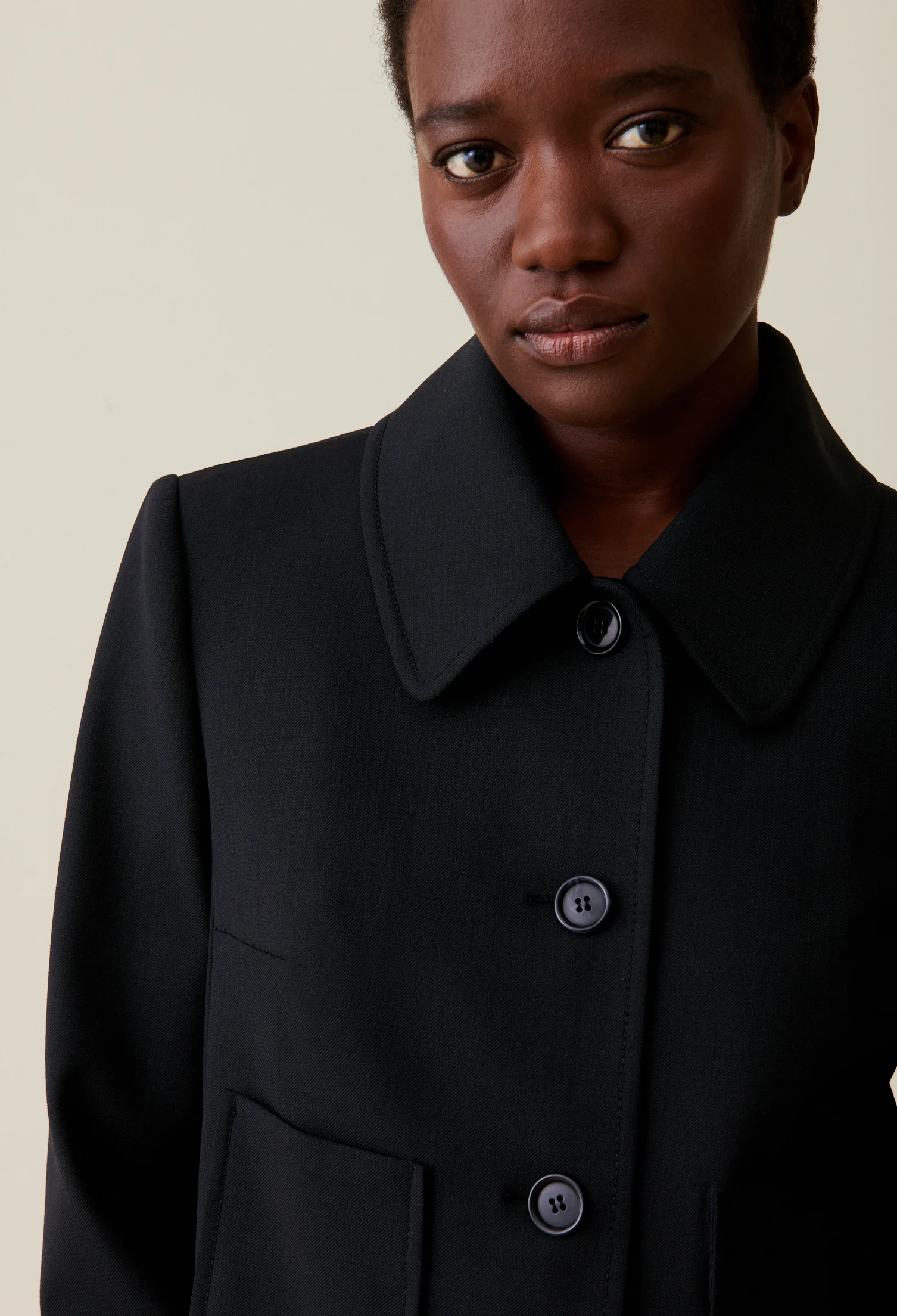 Veste col classique en laine mélangée| Noir