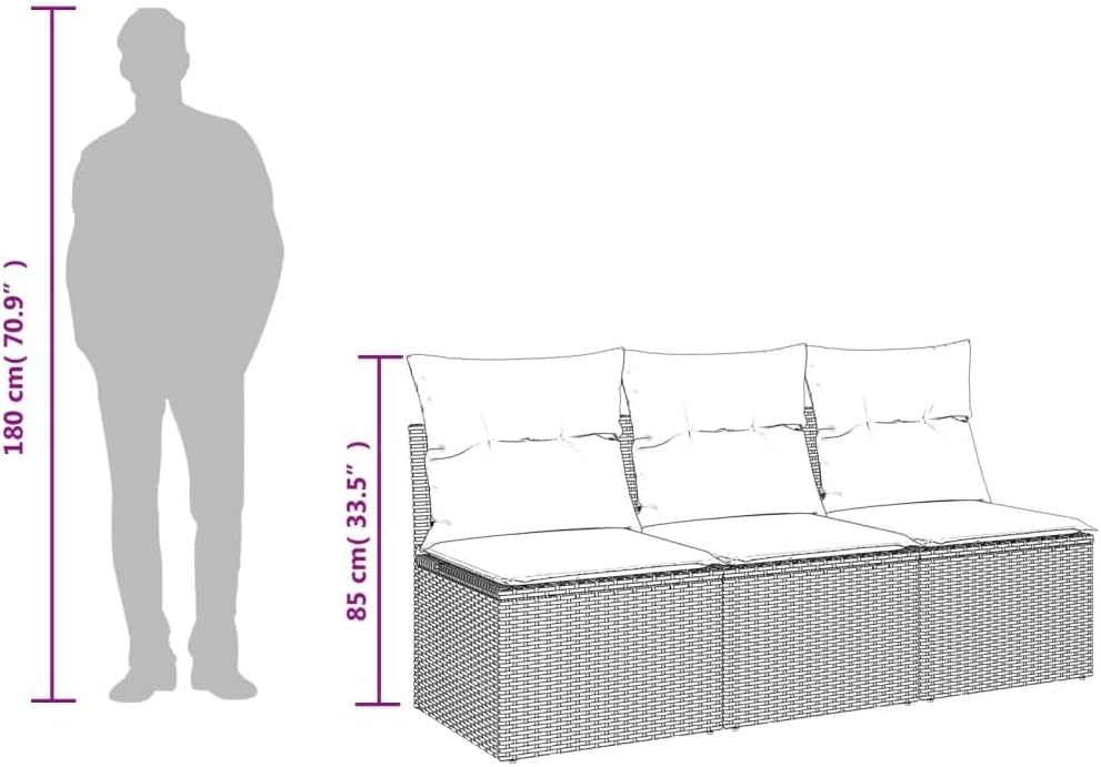 vidaXL Gartensofa mit Kissen 3-Sitzer, Sofa mit Staufach unter Sitzfläche, Terrassensofa mit abnehmbarem waschbarem Bezug, Gartenmöbel Terrassenmöbel, Schwarz Poly Rattan