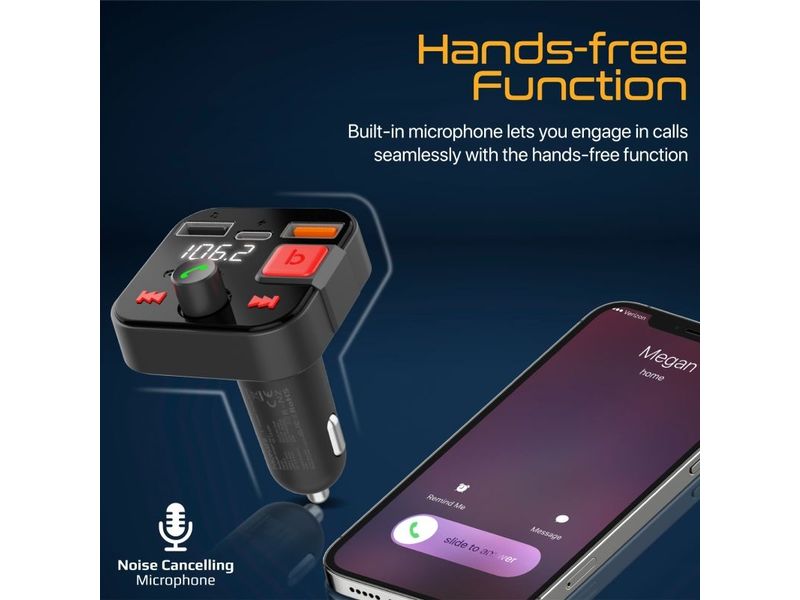 Promate ProMate PowerTune-30W FM-Transmitter Bluetooth FM-Transmitter mit Freisprecheinrichtung und Quick Charge 3.0