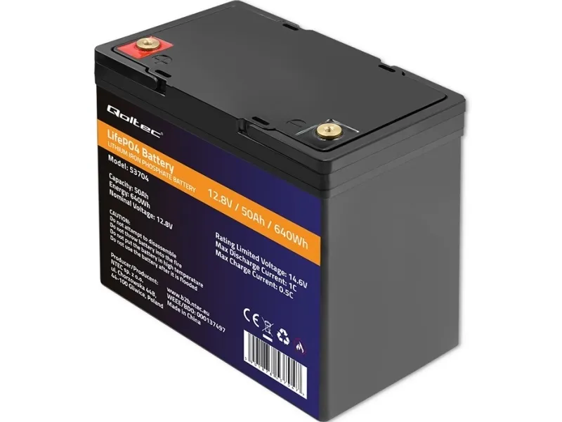 Qoltec LiFePO4 litiumjernfosfatbatteri | 12,8V | 50Ah | 640Wh| BMS
