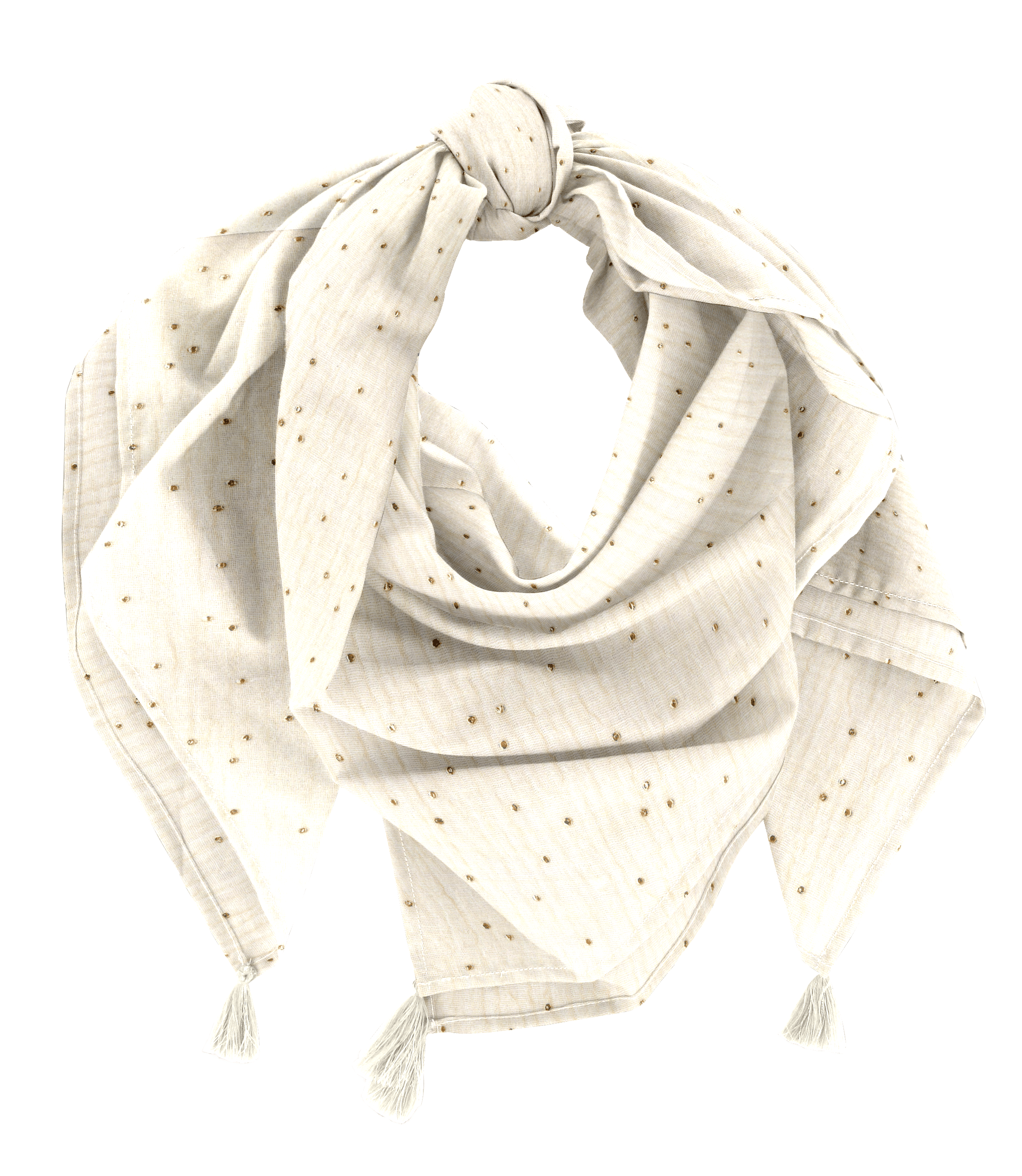 Foulard Pompon Gaze Pois Or Écru