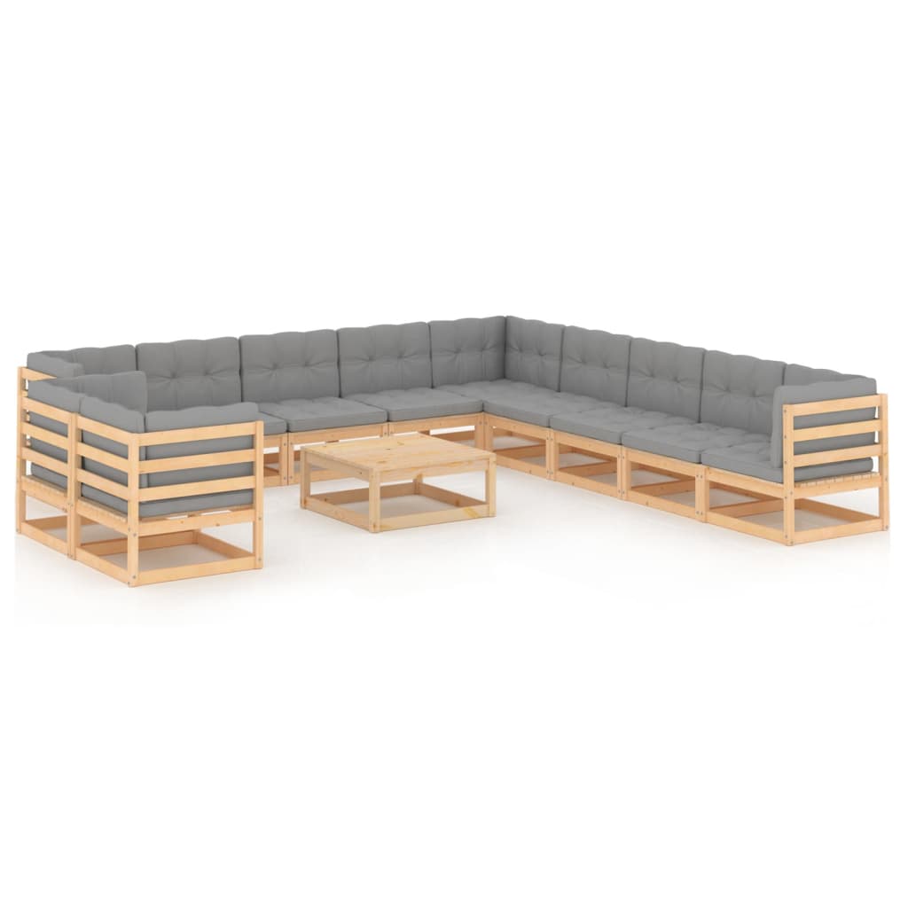 Salon de jardin meuble d'extérieur ensemble de mobilier 12 pièces avec coussins bois de pin massif