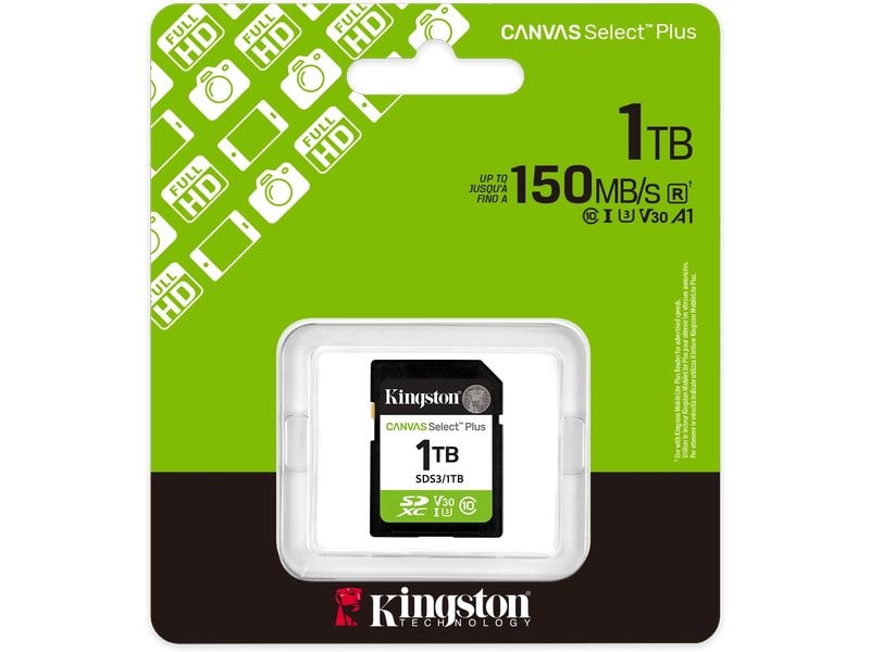 Kingston SDXC-Karte Canvas Select Plus Gen3 1000 GB Robuste SDXC-Karte für Full-HD-Aufnahmen und Datentransfers