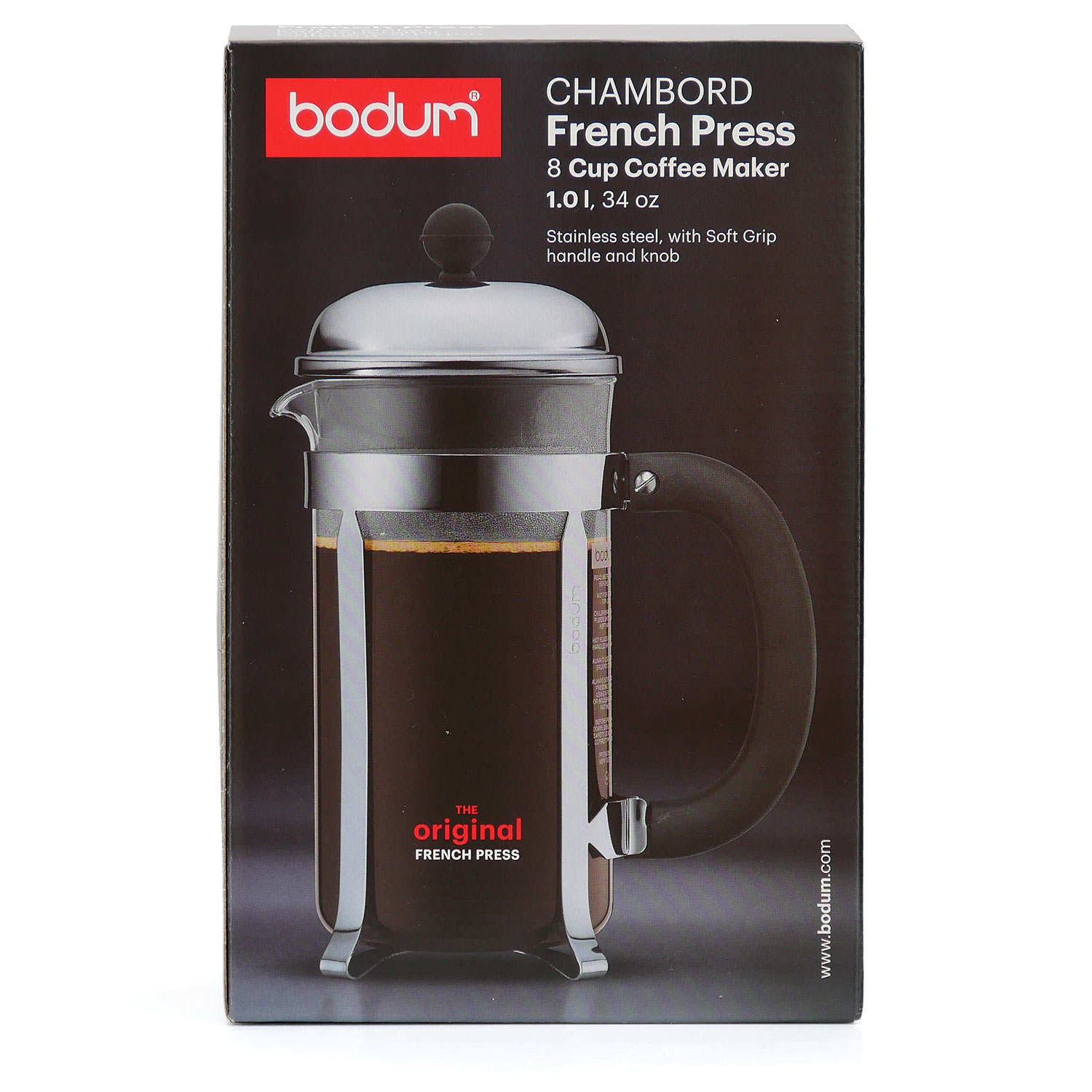 Cafetière à piston en acier inox avec poignée à prise confortable 1L - Chambord