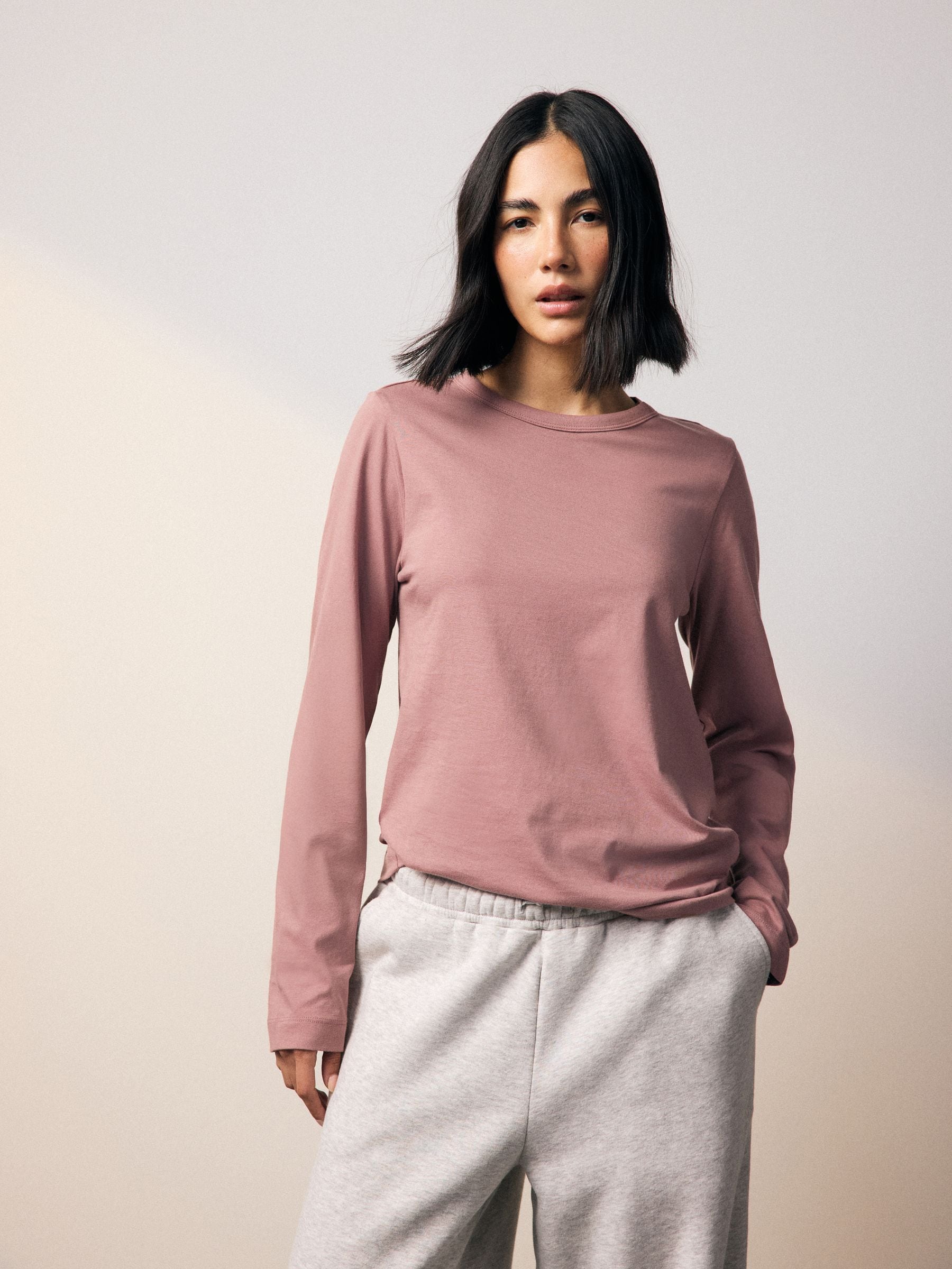 Pastelroze - 100% katoenen T-shirt met lange mouwen