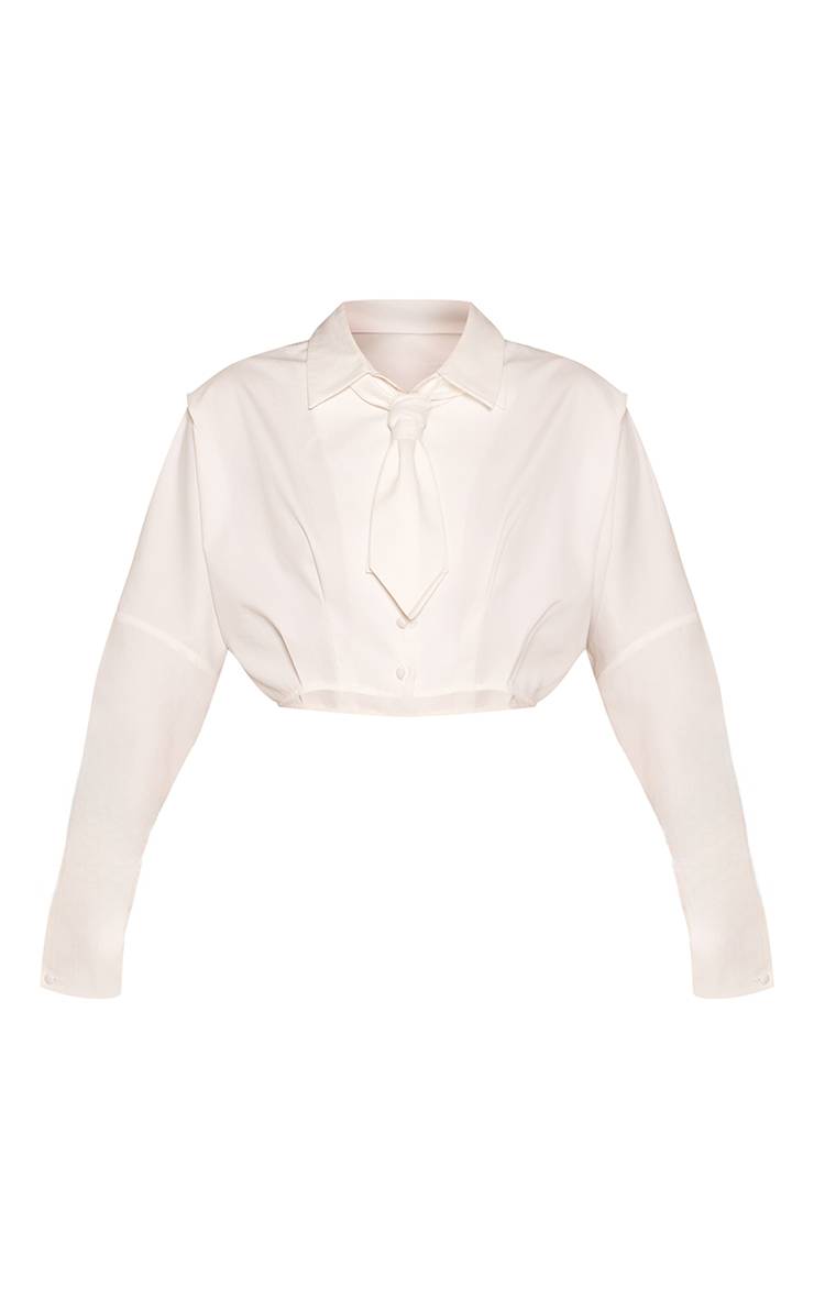 Blanc Chemise À Col Tissé Et Ourlet Bouffant