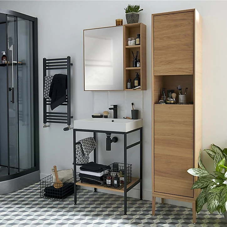 Console pour vasque à poser GoodHome Duala métal noir 60 cm + plan vasque blanc GoodHome Mila 60 cm