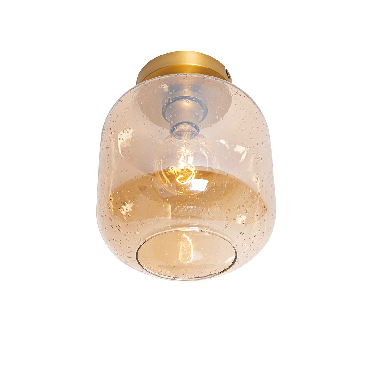 Smart plafondlamp messing en amber glas incl. Wifi G95 - Zuzanna
