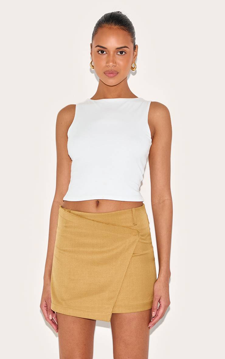 Vert Olive Mini Jupe-short Tissée Avec Détails Bords Bruts