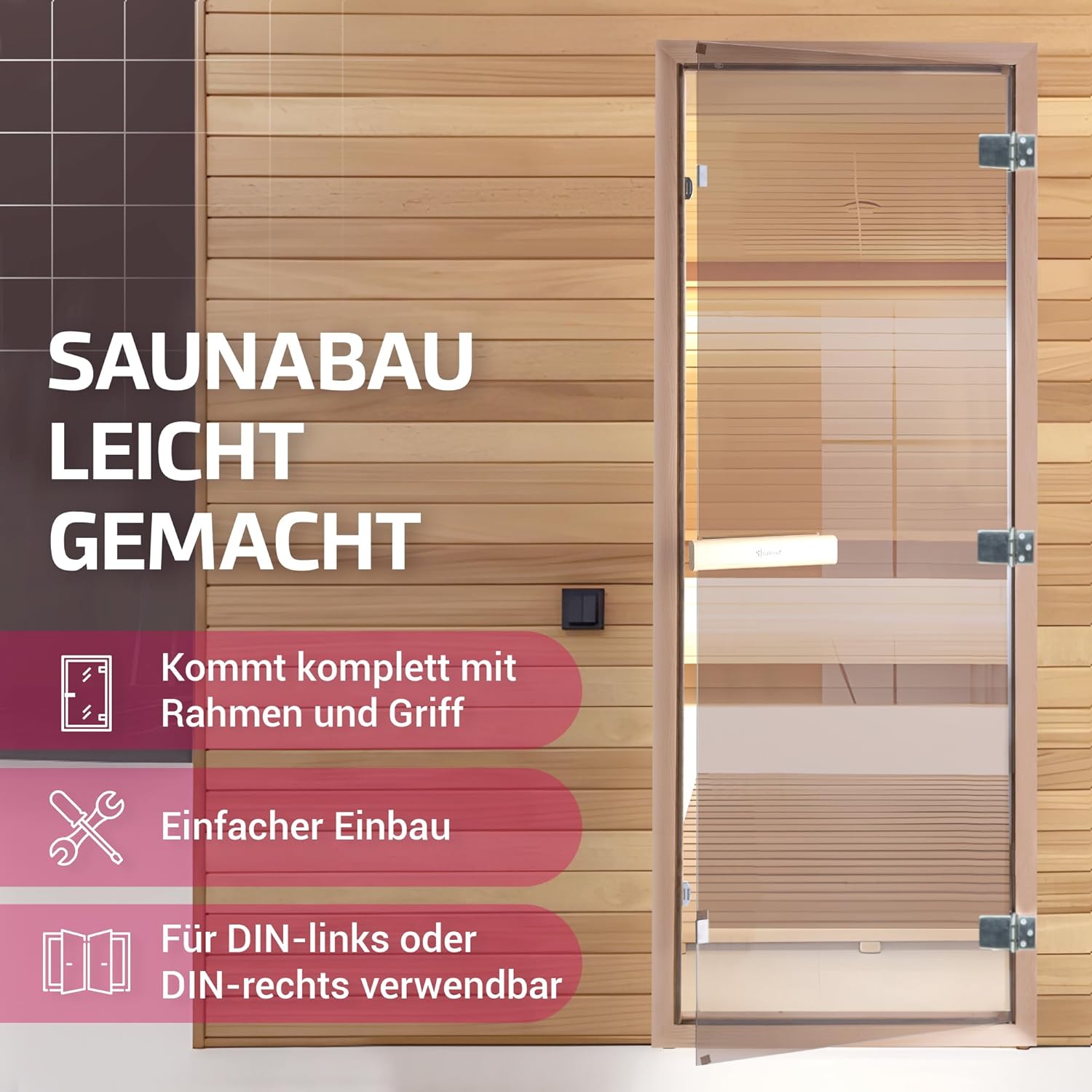Suleno® Hochwertige Saunatür mit Zarge | Komplettset | 70 x 190 cm | Robuste Konstruktion | Inklusive Holzgriff - Demmelhuber (Bronze)