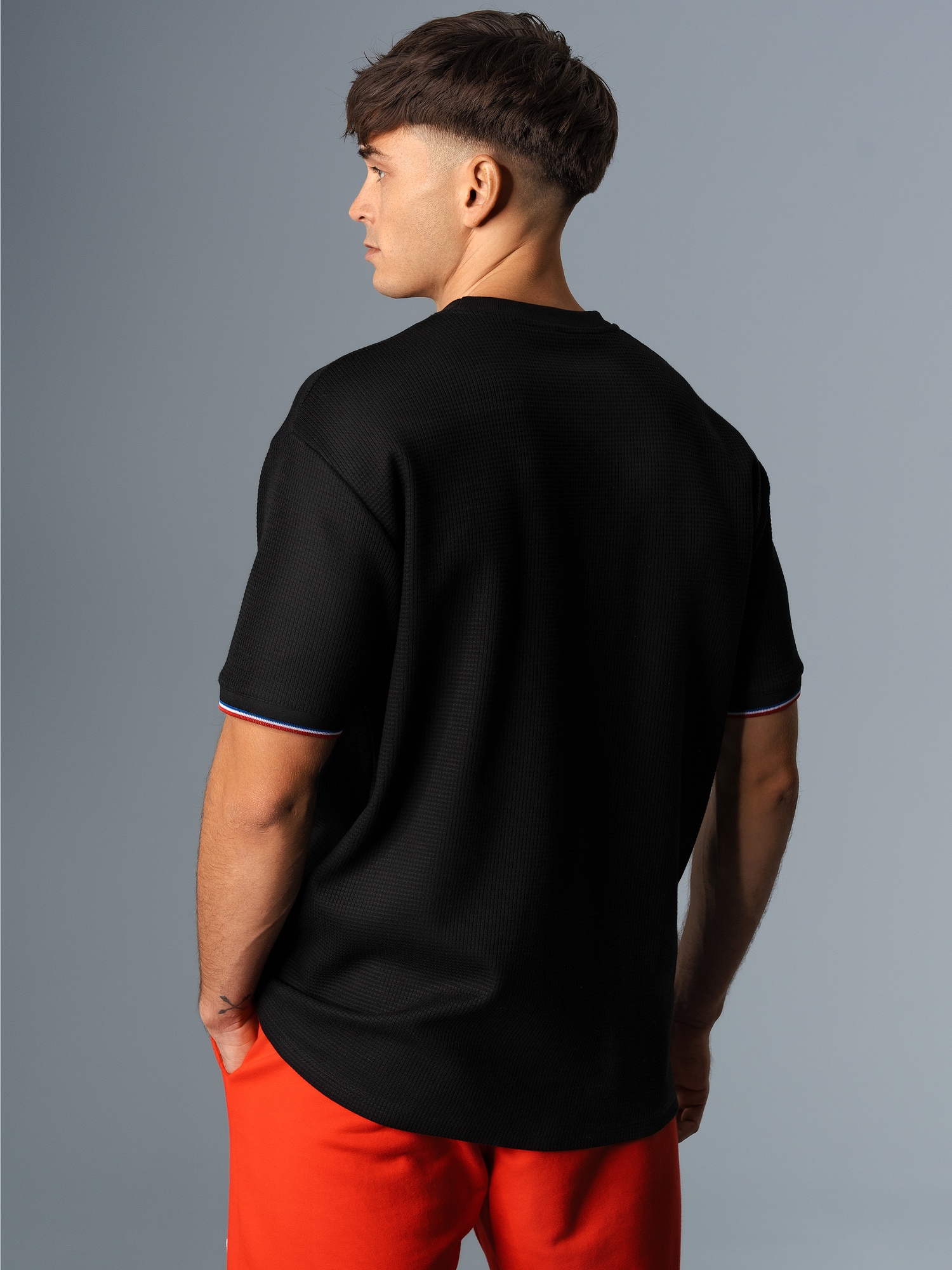 Oversized T-Shirt in Waffeloptik Schwarz