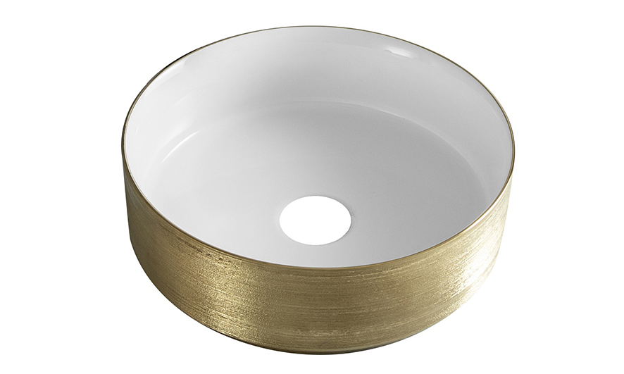 Mueller Ray ronde waskom 36x36x12cm glans wit/geborsteld goud
