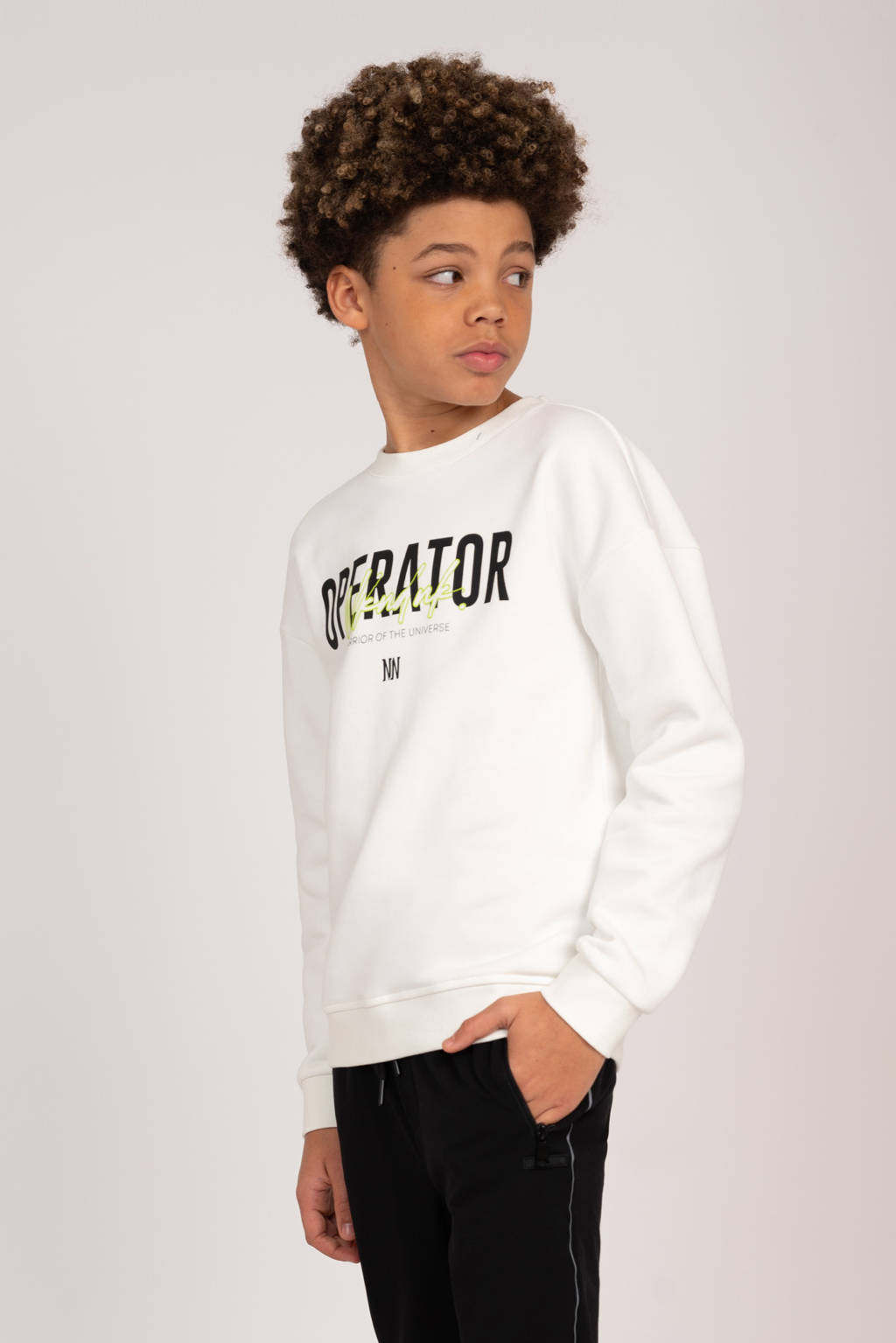 NIK&NIK sweater Operator met tekst offwhite