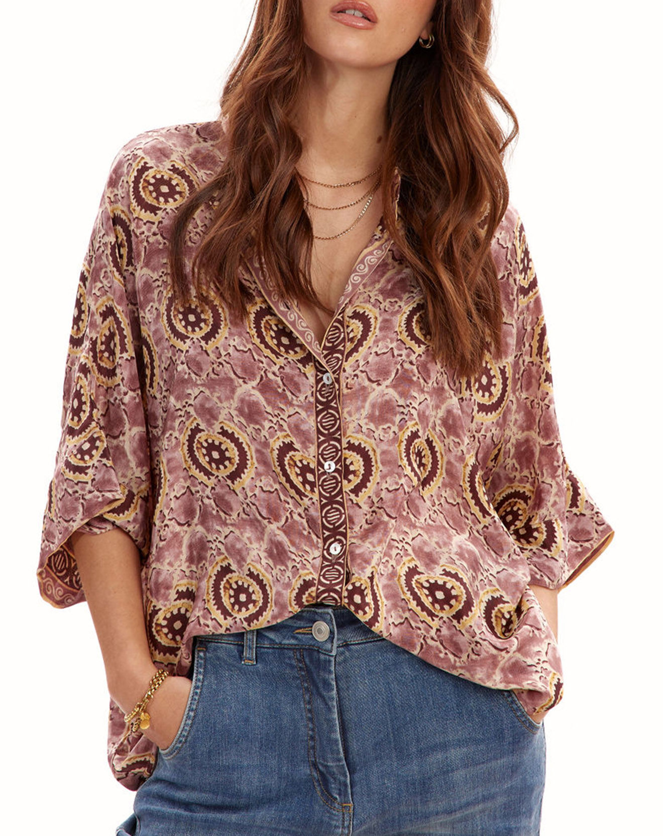 Lauren Vidal Blouse en Soie mélangée Soon imprimé toscan rose