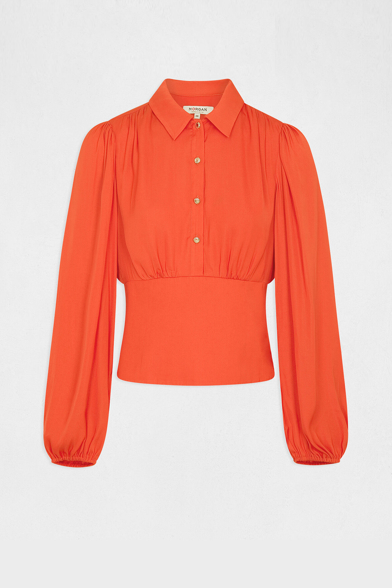 Blusa de manga comprida com mangas bufantes - Laranja