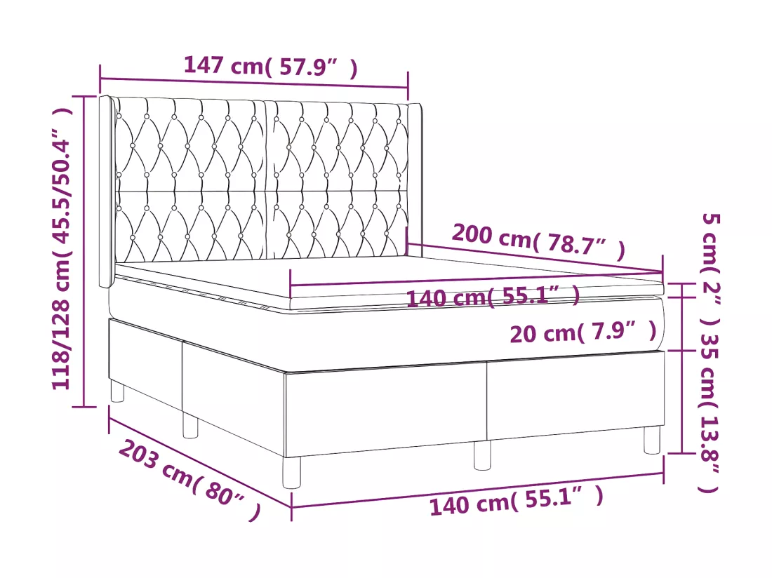 Sommier tapissier matelas et LED Vert foncé 140x200 cm Velours