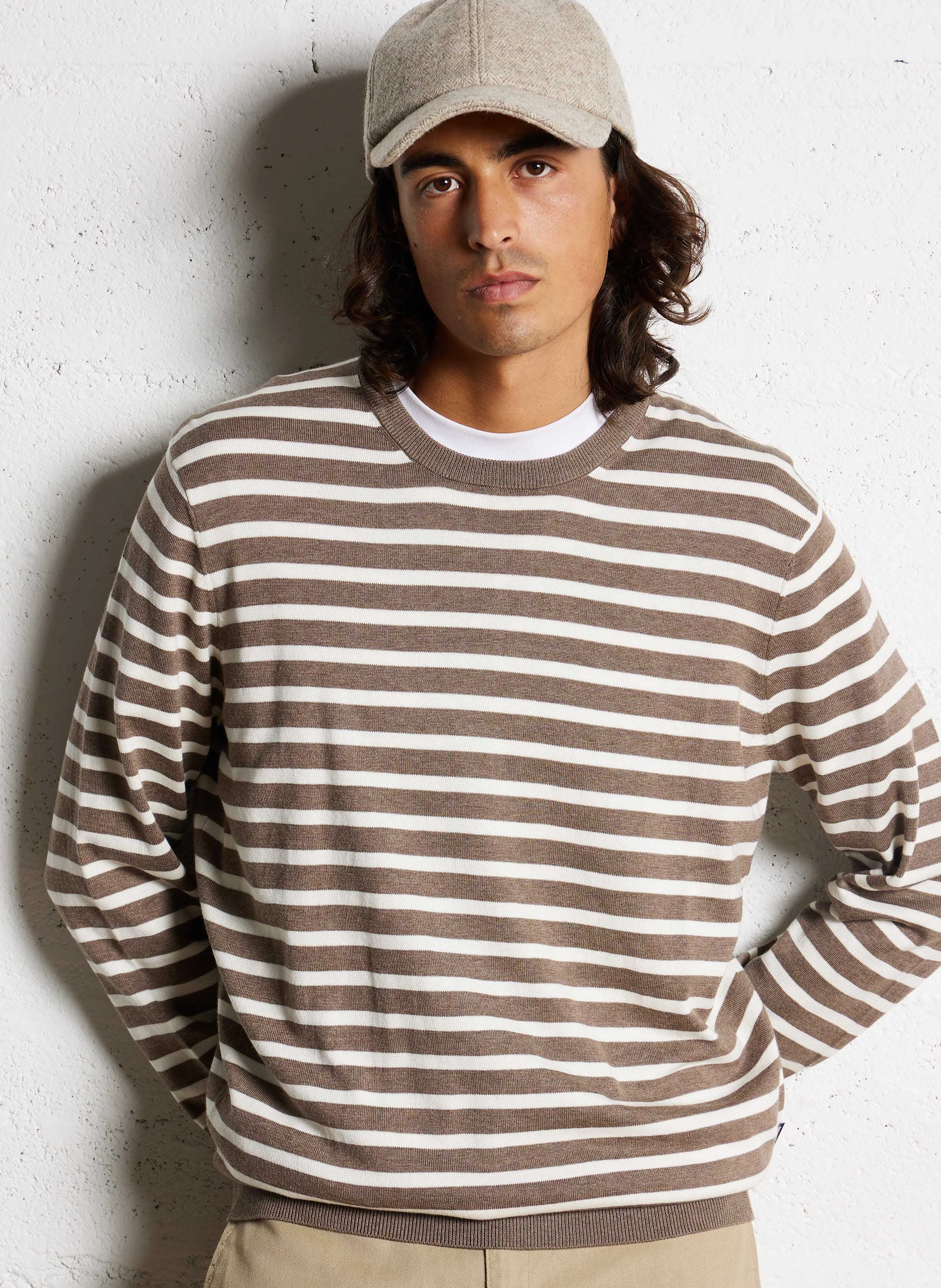 Pull col rond rayé en coton et en soie mélangés | Multicolore