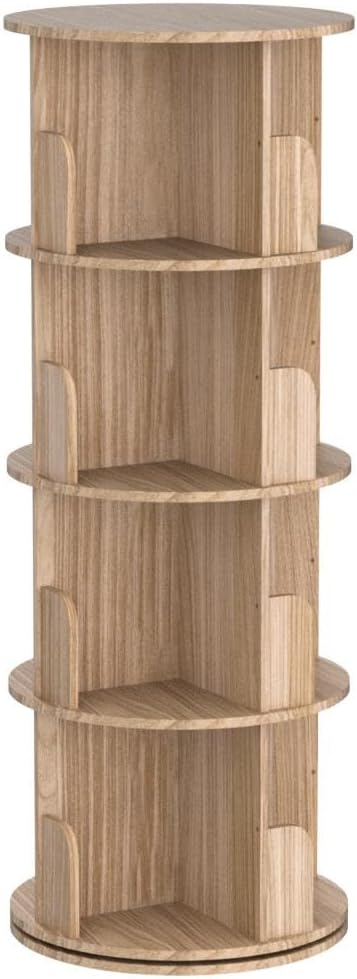 Heehee Massivholz Drehbares Bücherregal, 360-Grad-Display, bodenstehendes Bücherregal, Lagerregal für Kinder und Erwachsene, multifunktionaler Organizer (4-stöckig)