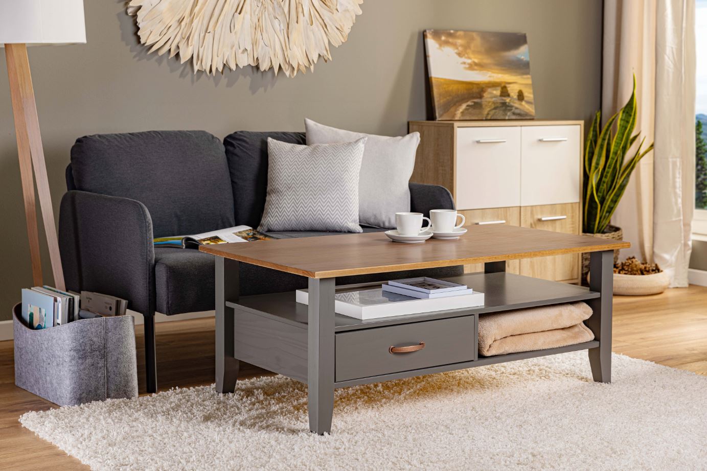 Inter Link FSC Couchtisch Westerland mit 1 Schublade - Kiefer Massivholz