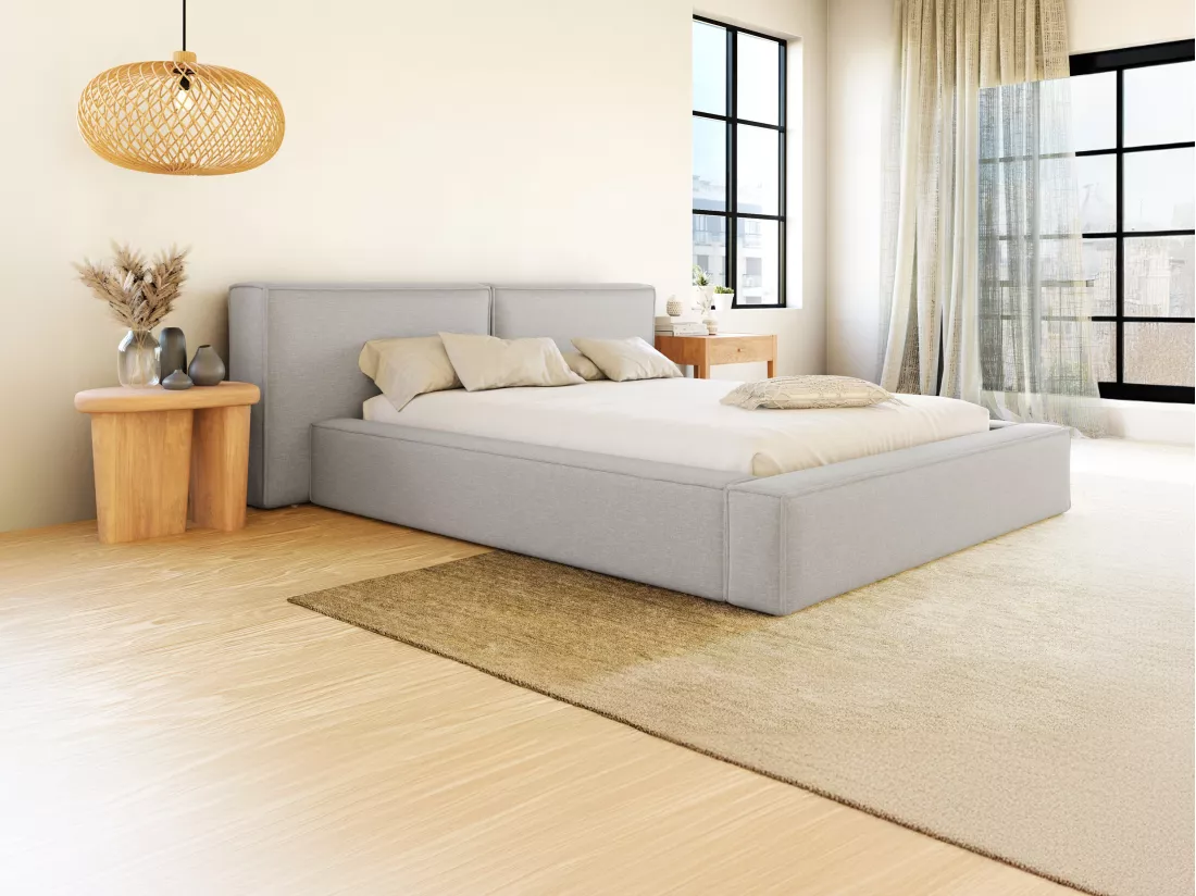 Lit coffre 140 x 190 cm - Tissu - Gris clair - TIMANO de Pascal Morabito