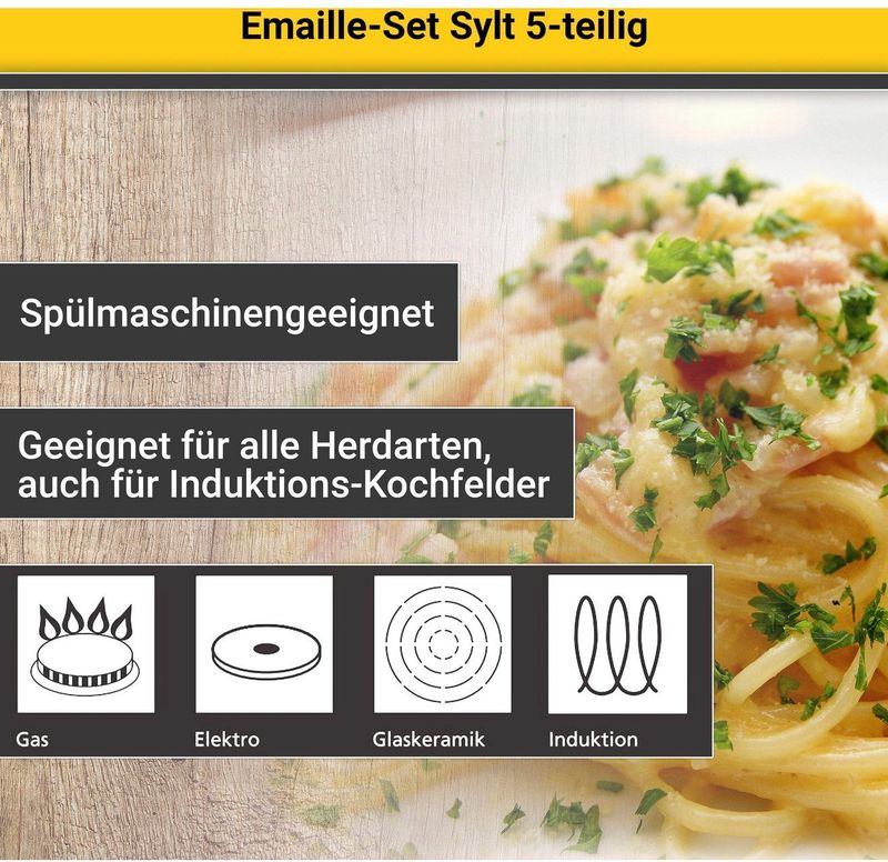Sylt - 5-delige Emaille Set - Pastelblauw - Crème
